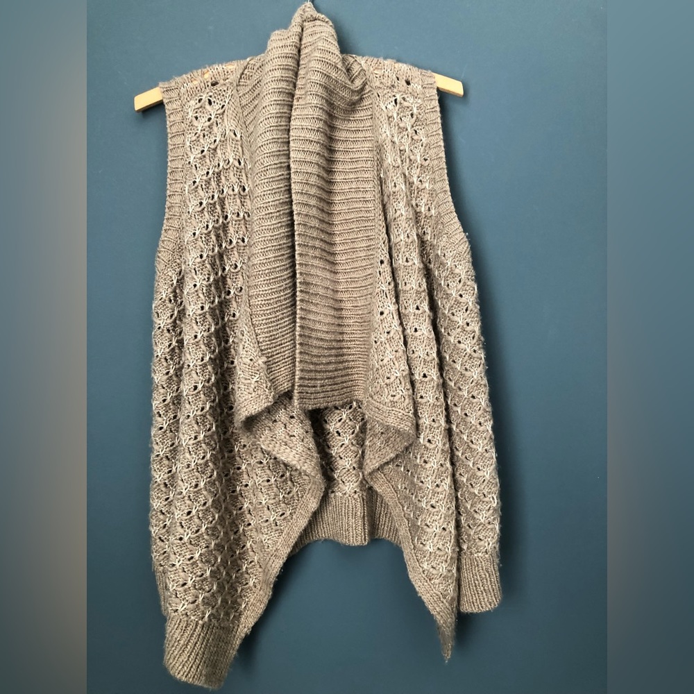 LOFT Women’s Open Front Thick Knit Wool Blend Sweater Vest Cowl Neck